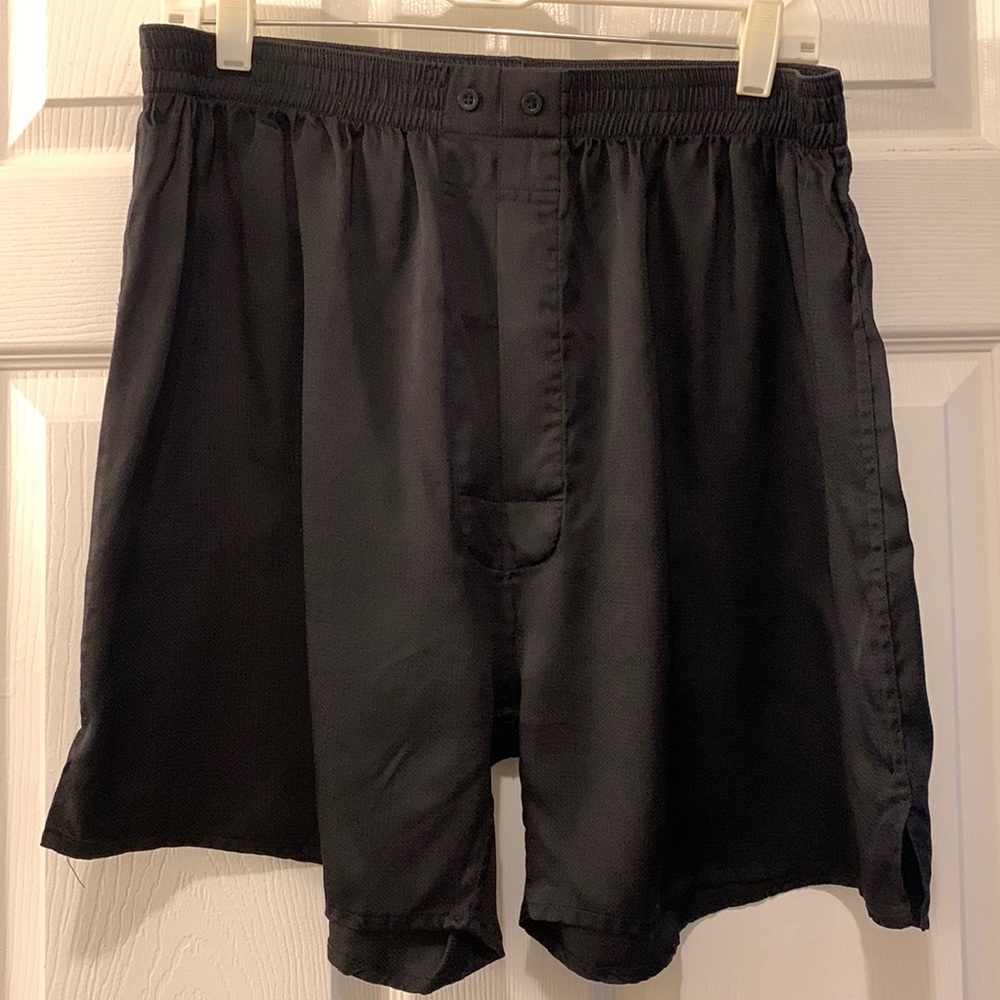 INTIMO BLACK SILK BOXERS:NWOTS BUTTON FLY FRONT 100% SILK SZ XL